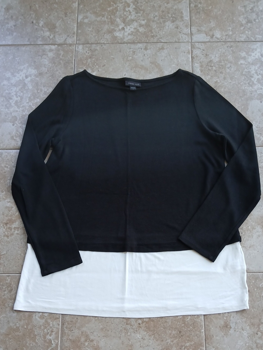 J. Jill Tunic Length Black and White Layered-Look Long Sleeve Top